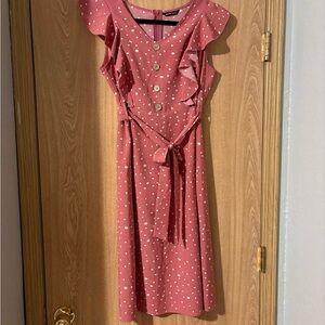SHEIN Dusty Rose Polka Dot Midi Dress